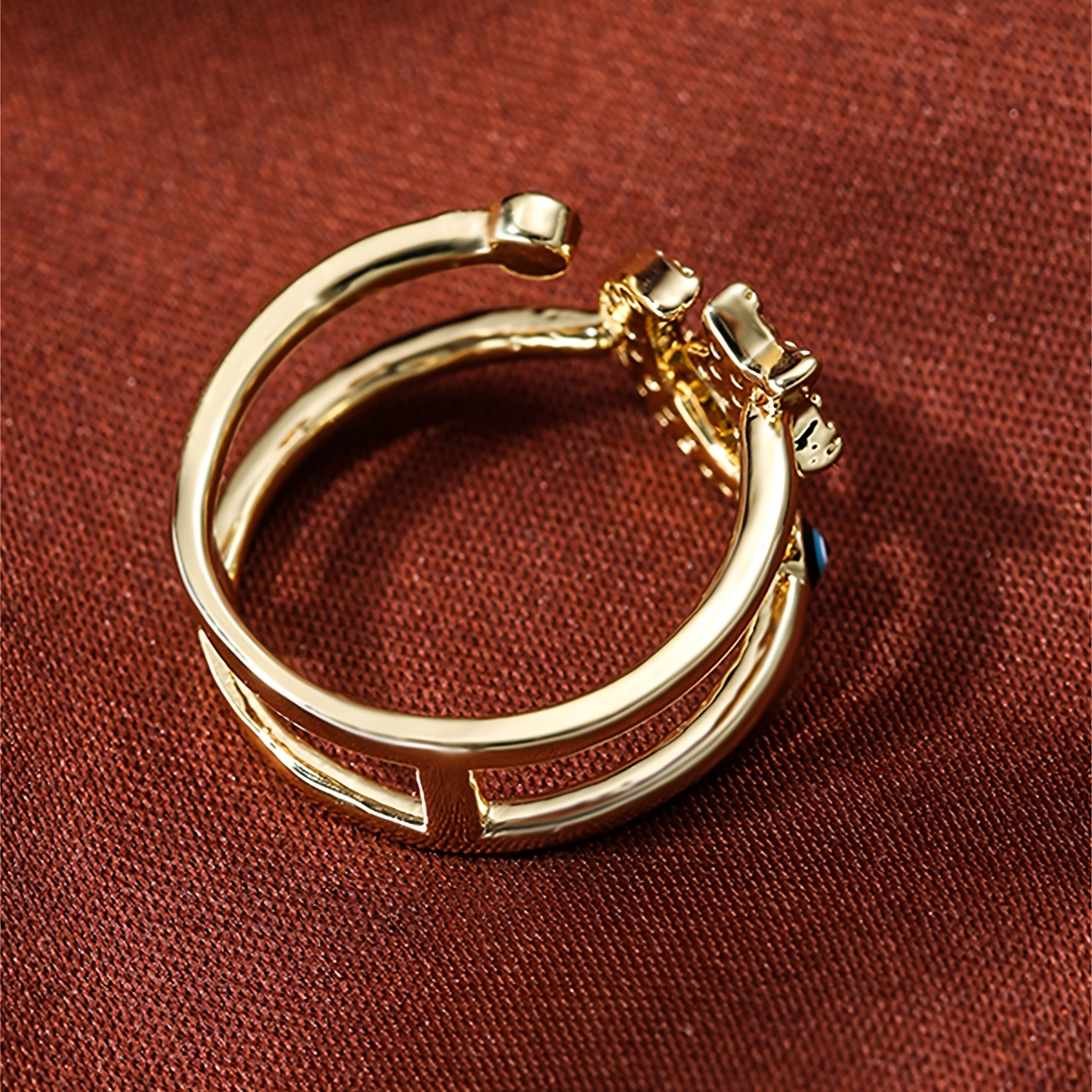 Copper Adjustable Ring with Zirconia Star and Moon for Women